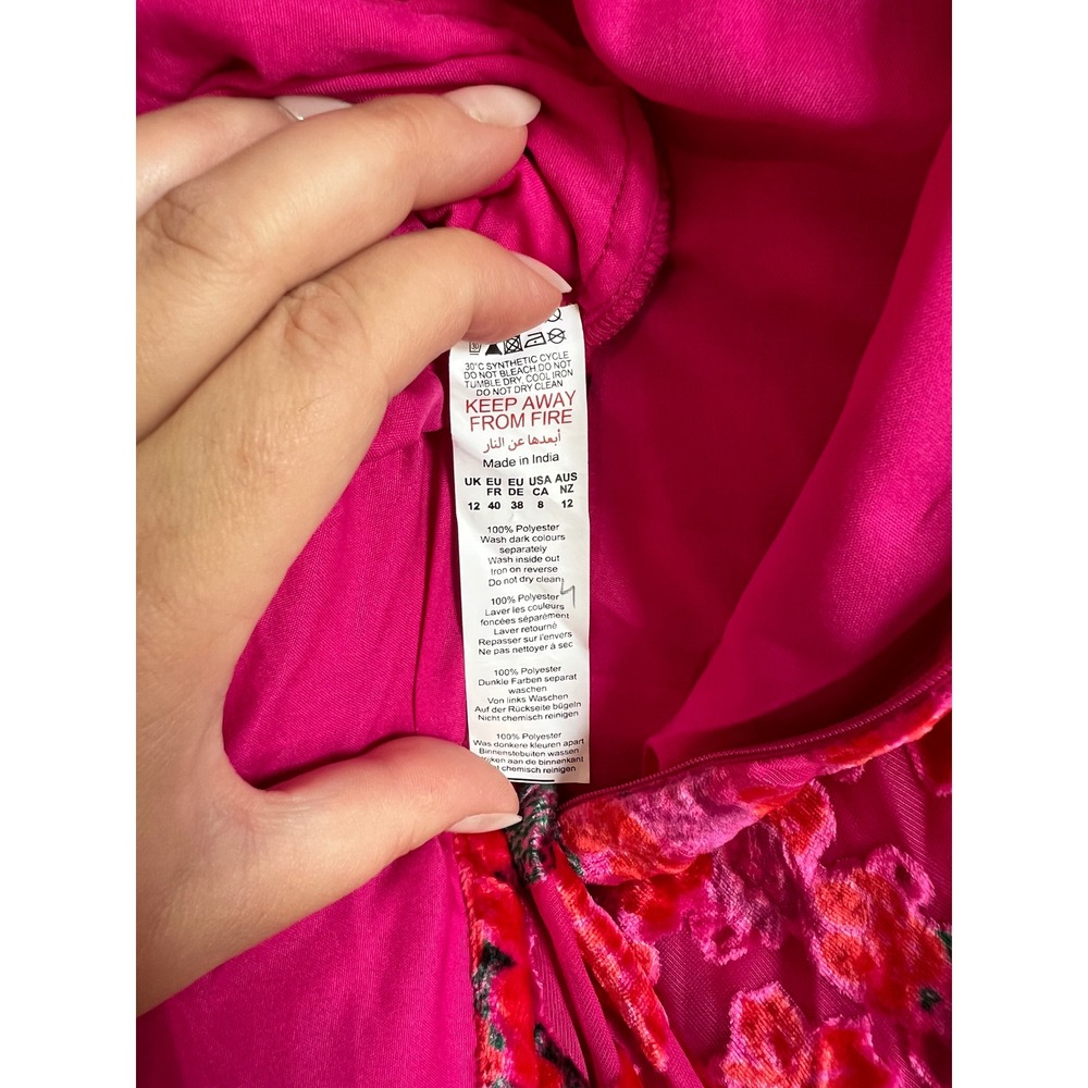Boohoo Devore Cowl Neck Maxi Dress Hot Pink Floral Velvet GZZ11475 US 8 NEW, Y2K - Picture 8 of 16